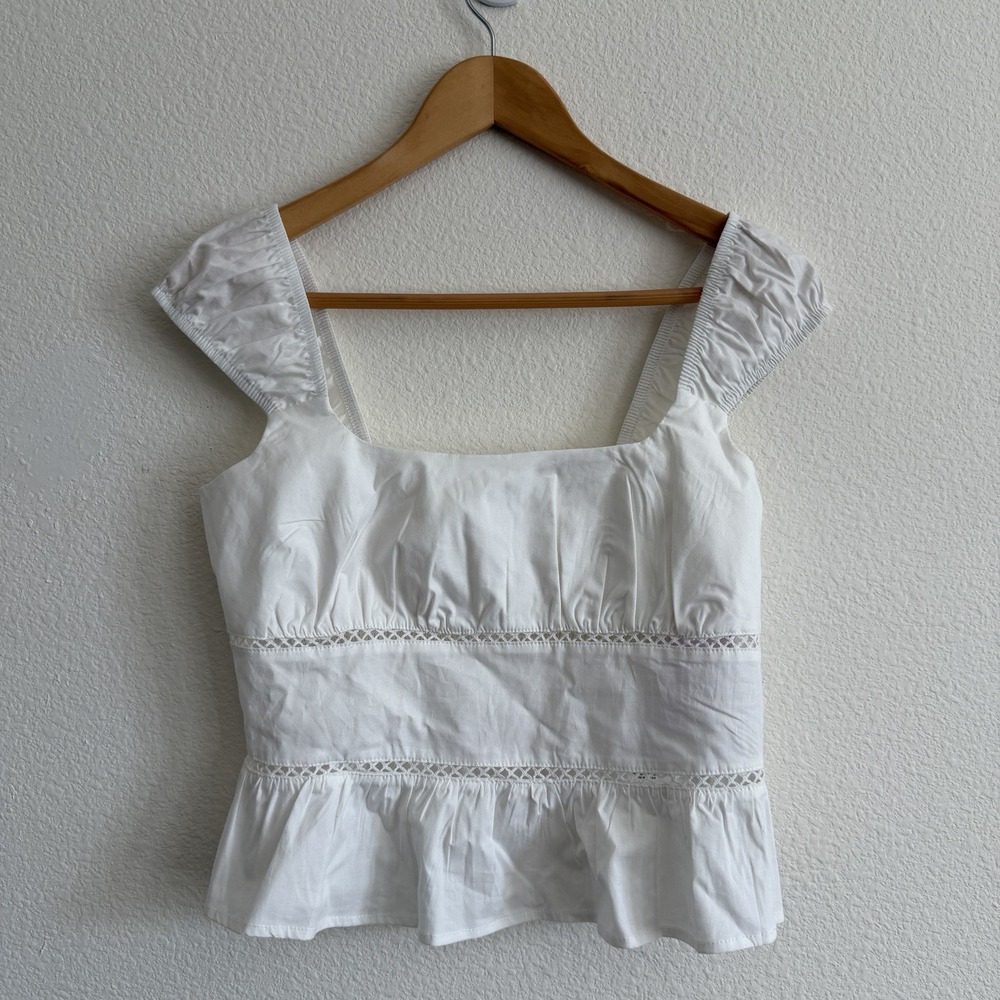 Wild Fable Womens Small White  Cap Sleeve Squareneck Peplum Top Spring Summer